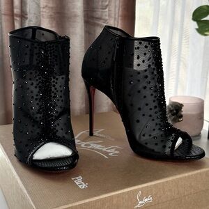 Louboutin open toe ankle boot w/ crystals